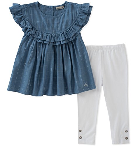 Calvin Klein Little Girl's Tunic Set Pants, Blue/White, 6X