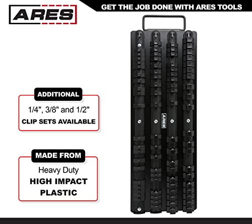 Image of ARES 60038 - Black 80-Piece Socket Organizer - 1 /4-Inch, 3 /8-Inch, and 1 /2-Inch Drive Socket Rails Hold 80 Sockets and Keep Your Tool Box Organized