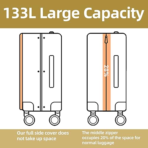 29 Inch Luggage with Expansion & Side Opening Design, 50 * 31(35)*76cm, 117L~133L Ligthweight ABS+PC Hardshell Checked Suitcase, Yellow - Image 7