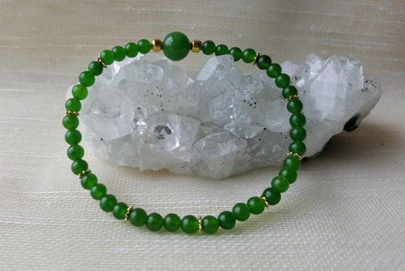 LKBEADS Unisex gem canadian green jade4-8mm round smooth beads stretchable 7 inch bracelet for men,women-Healing, Meditation,Prosperity,Good Luck Bracelet #Code - stbr-04365