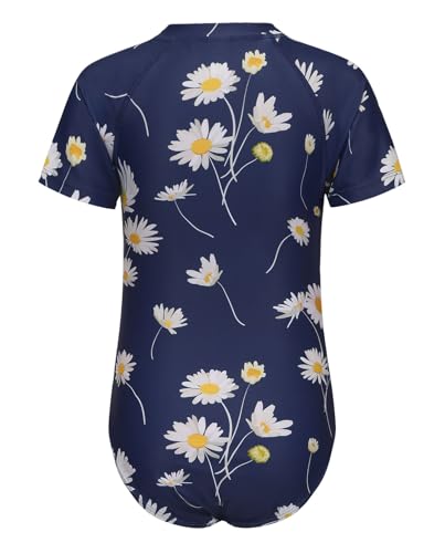 Image of Girls One Piece Swimsuits Short Sleeve Rash Guard for Girl Hawaiian Bathing Suit with Sun Protection Beachwear
