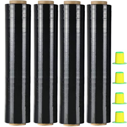 CHUANGSEED Stretchfolie Packfolie Schwarz 4 Rollen Strechfolienrolle Palettenfolie mit Drehbarer Hülse,400mm x 250m Handfolie Wickelfolie