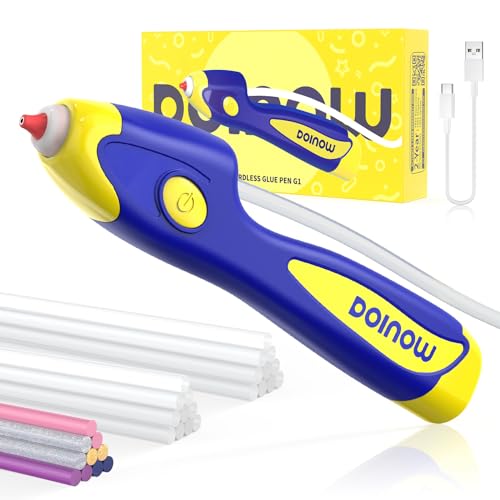 Blue Cordless Hot Glue Gun 6s Fast Preheating Auto Dispensing Dripless Rechargeable Hot Glue Pen with 30 Extended Hot Glue Sticks(7.28in) Smart Power-Off Gift for Dad Mom DIYer Women Men