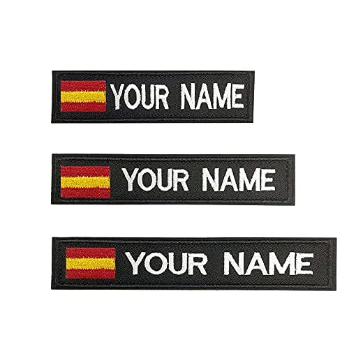 Parches personalizados con nombre militar, 2 piezas Parche táctico bordado personalizado de la bandera española con gancho y bucle, para mochilas Camisa de trabajo uniforme