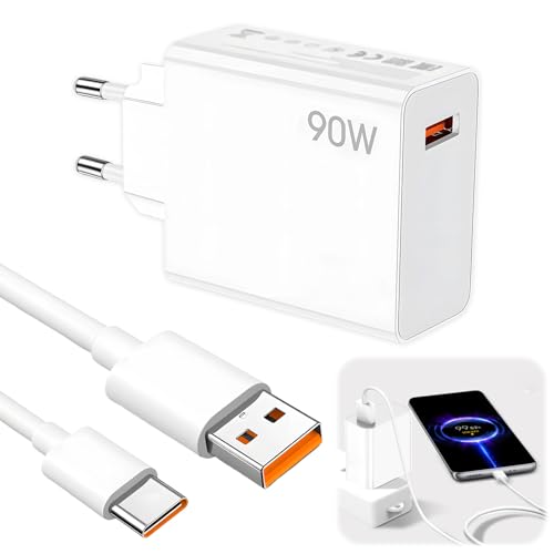 90W Chargeur Rapide avec 1.5m Câble USB C, Compatible avec 15 Ultra 15Pro 14T 14 13T 13 Ultra13 Lite Pad 7 POCO X7 Pro X6 M7 F7Pro F6 F5 F4, 15 15Pro 14T