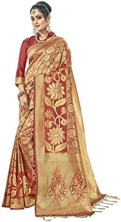 Sarees for Women's Kanchivaram Art Silk Heavy Zari Woven Saree with Un-Stiched Blouse Piece,Free Size
