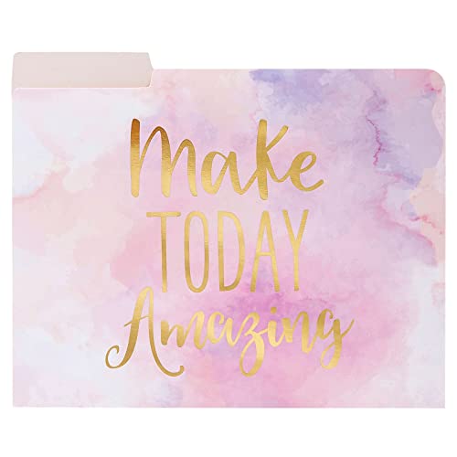 12 Pack Decorative File Folders, Letter Size For Women, Cute Pastel File Folders With Inspirational Quotes In Gold Foil Print, 1/3 Cut Tabs, (11.5 X 9.5 In) #TOP5