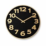 Relógio de Parede Grande 35cm Preto com Dourado Luxo Silencioso Moderno Alta Visibilidade Decorativo Premium para Sala Quarto Cozinha e Escritório (PRETO E DOURADO)
