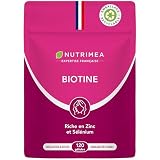 Biotine – 450 µg – 4 Mois – Pousse des Cheveux & Ongles, Beauté de la Peau – Avec Vitamine B8, Pépins de Courge, Zinc & Sélénium – 120 Gélules Vegan – Fabriqué en France – Nutrimea