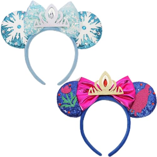 UNSPAZ Mouse Ears Headbands Sequin Mouse Ears for Women Girls Shiny Bow Headband for Role Play Party Decorations Hair Accessories