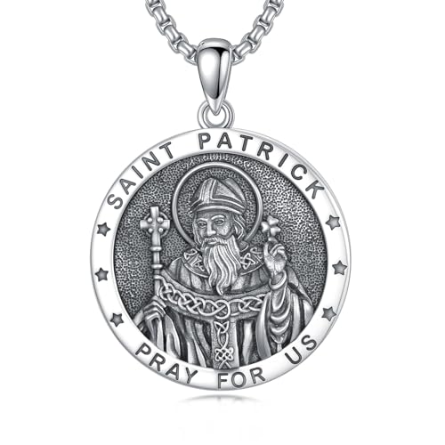 Seiyang St Patrick Necklace for Men 925 Sterling Silver Medalla De San Patricks Medal Protection Jewelry Religious Gifts for Men
