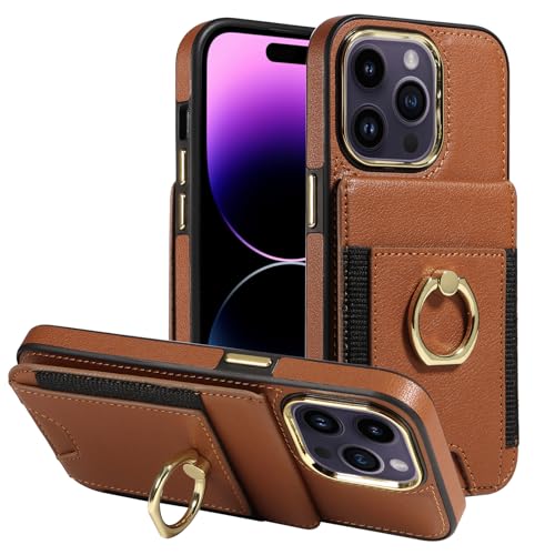 Étui en cuir iPhone 14 Pro S. Tedazo marron avec porte-carte et anneau