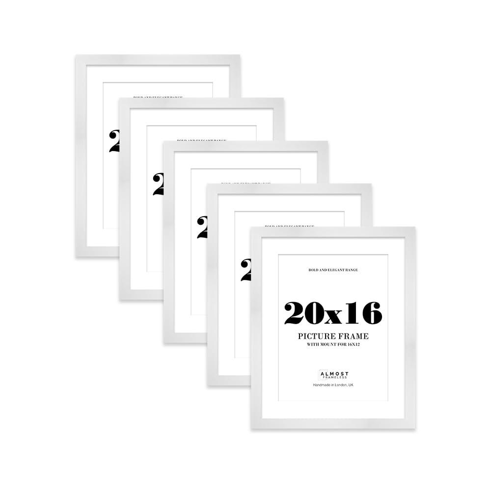 20x16 White Frame With Mount for 16x12 Pictures 28mm Edge Portrait and Landscape Display with Wall Hooks, 5 Pack