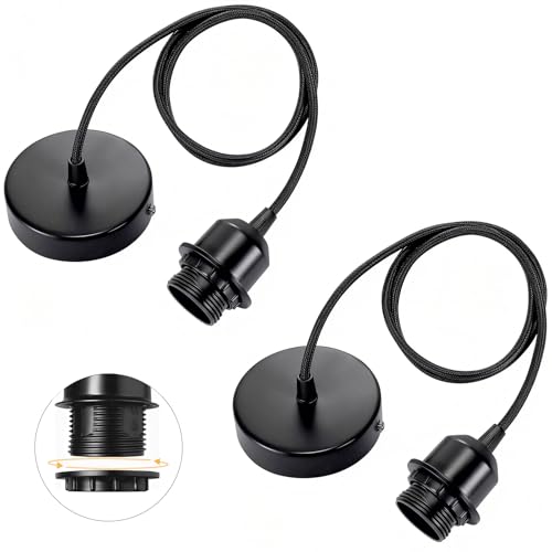 Linkind lot de 2 suspensions E27 avec bague vissable, câble textile réglable 100cm, suspension compatible avec abat-jour, douille idéale pour suspension de...