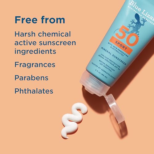 Image of Blue Lizard Sport Mineral SPF 50 Lotion, Ideal for Athletes, 100% Mineral Sunscreen Actives, Fragrance-Free, Paraben-Free, Vegan, 3.0 fl oz