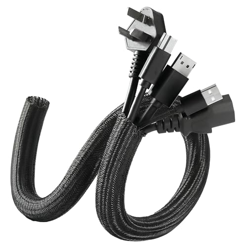 Cache Cable 3 Mètres, 10mm Gaine Cable Tressée Extensible à Fermeture Automatique Protege Cable Animaux pour TV/PC/Bureau Protege Cable Anti-Morsure pour...