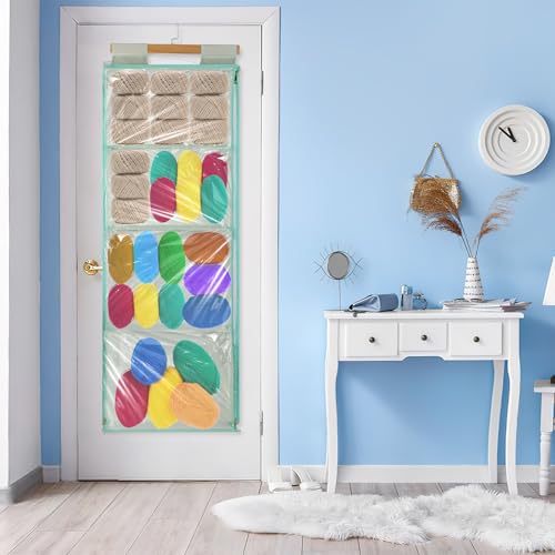 Image of Hanging Yarn Storage Organizer, Clear Knitting Organizer Storage with 4 Large Pockets and Double Zippers for Crochet Lovers, Yarn Holder with Over-Door Hooks for Knitting Needles Crochet Hooks
