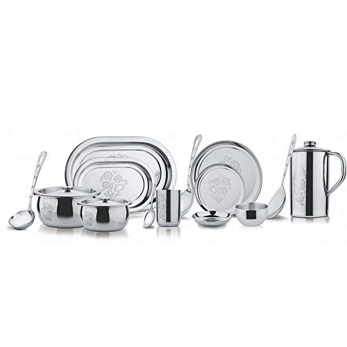 Image of Stainless Steel Ruby Dinner Set | Set of 51 Pieces | Silver