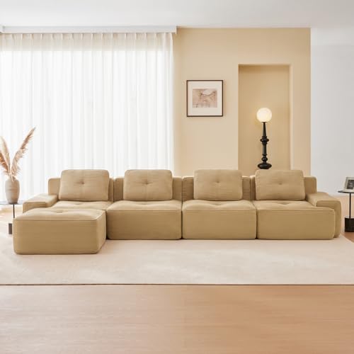 Image of Corduroy Modular Sectional Sofa, Oversized Cloud Couches for Living Room