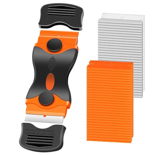 Window Scraper Tool - Double Edged Non Scratch Scraper Cleaning Tool with 20Pcs Replacement for Hob Oven, Cooktop, Windows, Sticker, Wallpaper, Glass or Paint Removal