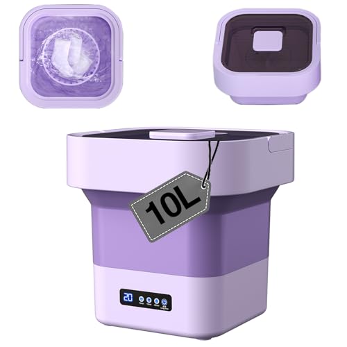 Portable Washing Machine Mini Washer, 10L Upgraded Large Capacity Foldable Washer Deep Cleaning for Underwear, Baby Clothes, Small Items,Suitable for Apartments, Dormitories, Hotel (Purple)