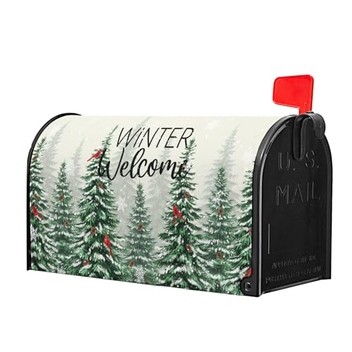 Image of Winter Welcome Mailbox Covers Magnetic Standard Size 21x18, Winter Cardinal Birds Decoration Mailbox Wraps Nature Snowy Forest Post Letter Box Cover for Home Garden Outdoor Yard