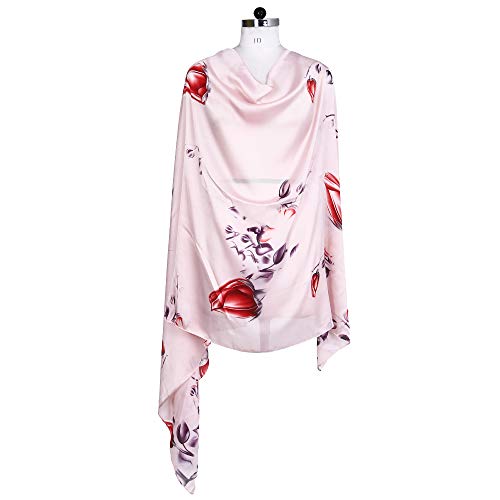 Image of Premium Silk Stole for Women | Lightweight Printed Silk Scarf & Hijab | Elegant Party (72 x 36 Inch) (PInk and Red)