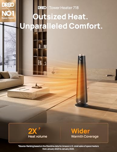 Image of DREO Space Heater Indoor, 30 inch Electric Heaters with Remote, 120 Oscillation, Adjustable Thermostat, 5 Heat & 3 Fan levels, 8 Safety Protections, 25dB Quiet, 1-12H Timer, Large Room Bedroom, Gold
