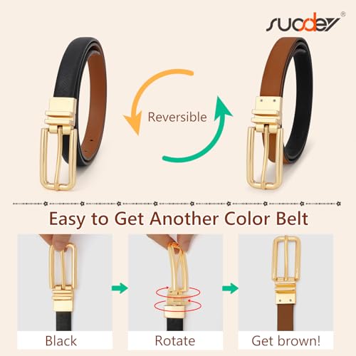 SUOSDEY Women Reversible Leather Belt with Rotating Pin Buckle for Jeans Pants Dresses, Fashion Ladies Waist Belt3