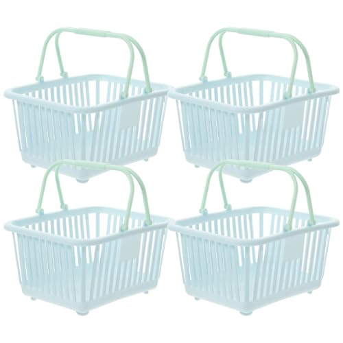 MAGICLULU プラスチック収納バスケット 4個 スカイブルー ポータブルハンドル付きバスケット バスルーム、キッチン、寝室用 6.29 X 5.11 X 3.14インチ