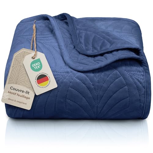 Gräfenstrayn Couvre lit 200x220 cm – Dessus de lit matelassé Motif Feuilles – boutis déco en Polyester Doux pour lit Double, canapé ou Fauteuil –...