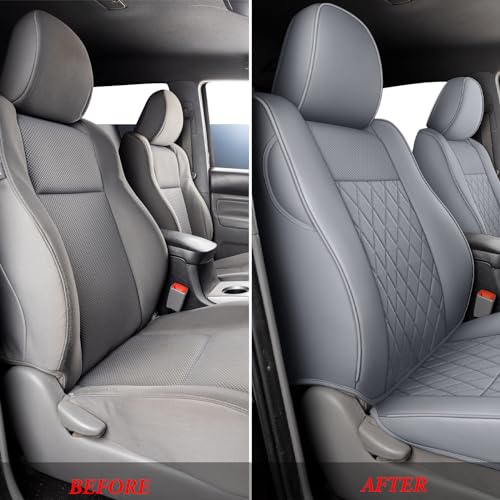 Image of Coverado Tacoma Seat Covers, Car Seat Covers Front Seats, Leather Seat Covers for Cars Car Seat Protector Cushion Tacoma Accessories Custom Fit 2005-2023 Toyota Tacoma Double /Crew Cab(Gray)