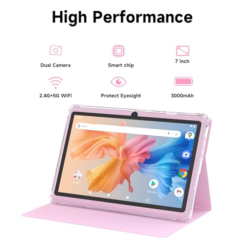 Image of HOTTABLET Tablet 7Inch Android 14.0 with Protective Case, 8GB(3+5GB Expand) RAM+ 32GB ROM, IPS Screen, Dual Camera, Bluetooth 5.0 WiFi Tab (Pink)