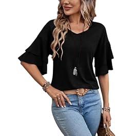 Womens Top Ruffle Sleeve...
