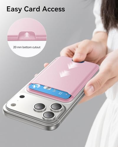 Image of TWZKG for MagSafe Wallet, 3 Cards Holder, Slim Magnetic Phone Wallet for iPhone 17 /16 /15 /14 /13 /12 Pro Max Plus Air Series,RFID Blocking Vegan Leather,Pink
