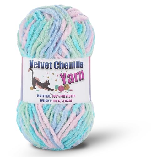 Image of Fluffy Chenille Yarn for Crocheting, Chunky Velvet Yarn for Crochet Amigurumi, Used for Making Baby Yarns Blanket, Clothes, Pattern Knitting Creations (1-Candy Color)