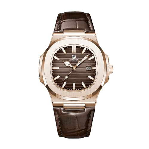 Image of Carlton London Jordan Men Analog Watch, Round Dial, Leather Strap, Quartz Movement, 43 mm Case, Date Display, Classic Casual Style, 30M Water Resistant