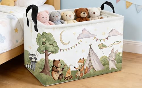 Image of Essme Rectangular Animal Basket,Camping Baskets Empty with Handles,Cute Baskets for kids Room Decor,Boys and Girls, Gift Basket,(Camping animal)