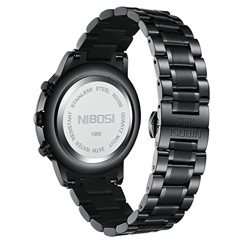 Image of NIBOSI Men's Watches Analog Minimalist Black Dial Watch for Man Business Chronograph Casual Watches Stainless Steel Strap Date