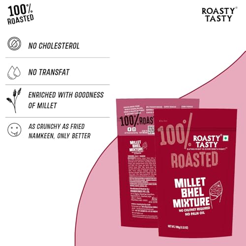 Image of Roasty Tasty Millet Bhel Mix 100g | Ready-to-Eat Healthy Bhel Snack - No Chutney Required | Roasted Namkeen with Millets, Chana & Spices | High Fiber | No Onion No Garlic Bhel Namkeen | Instant Bhel Mix