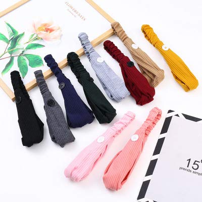 8 Paris Headbands for Nurses with Buttons for Mask - Elastic Print Headbands with Button, Yoga Workout Running Turban for Men and Women, Hair Accessories, Sports Head Wrap