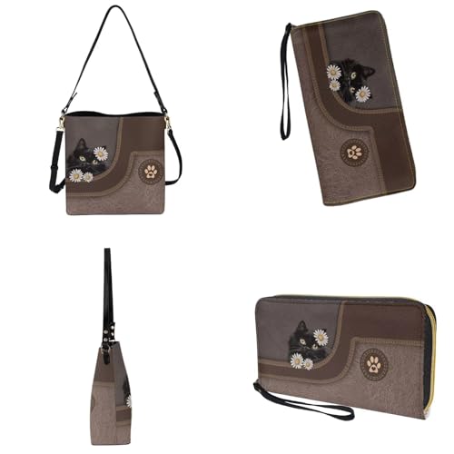 Image of Bucket Crossbody Bag Set for Women Lady, Leather Purse and Wallet Set Large Bucket Bag with Wallet