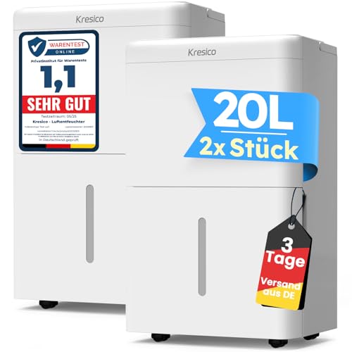 Luftentfeuchter elektrisch 20L, Entfeuchter elektrisch, Luftentfeuchter Keller für Räume bis zu 150m³/50m², Raumentfeuchter elektrisch 39dB mit Ablaufschlauch, Filter, Timer, 10 J. Gar.