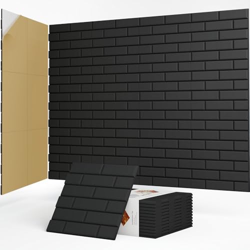 JBER Akustikpaneele, selbstklebend, Ziegelstein-Schallschutzplatten, hochdichte Akustikwandpaneele für Aufnahmestudios, Spielzimmer, Zuhause, Büro, 30 x 30 x 1 cm, Schwarz, 12 Stück
