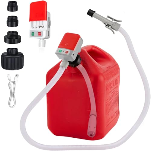 Automatic Fuel Transfer Pump with Auto-Stop Sensor | Stop Lifting Heavy Cans | 51” Extra Long Hose | 3.2GPM Gasoline Transfer Pump | Battery & USB Powered | 4 Can Adapters for Gas, Diesel, Oi