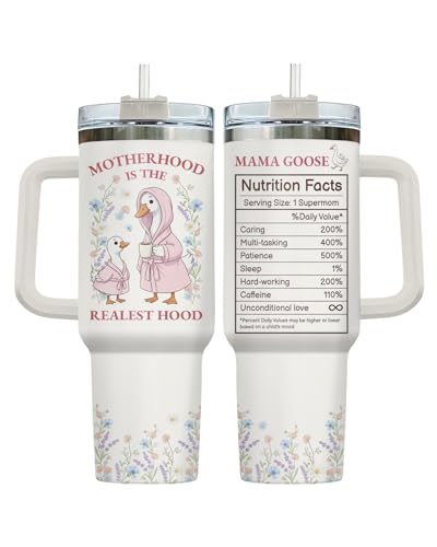 34HD Goose Motherhood Funny Supermom 40 oz Tumbler with Handle, Mommy Gift