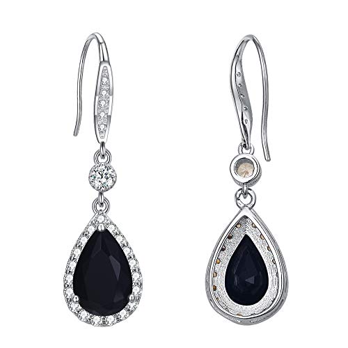 Elequeen Birthstone Teardrop Dangle Earrings 925 Sterling Silver Full Prong Cubic Zirconia Bridal Hook Earrings Black #TOP4