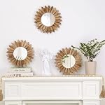 LOSOUR Boho mur Décor Miroir d'explosion solaire 3 Pack Miroir en bois rond rustique 12 inch Boho Miroir Maison Décor Ferme Décorations pour Chambre Salon Entrée