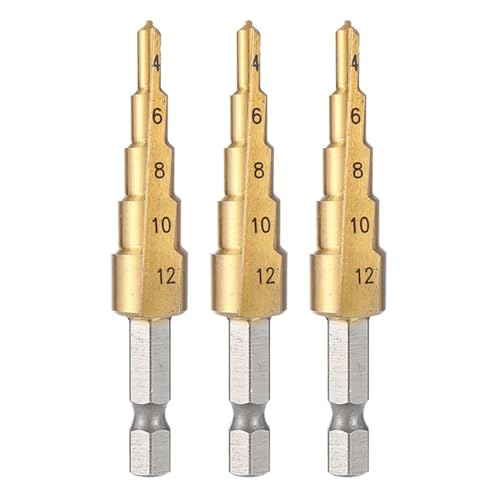 Agwuoetr 3X Foret Étagé à Rainure Droite HSS de 4 à 12 Mm, Foret Étagé pour le Bois et le Métal, Foret à Noyau, Foret Pagode