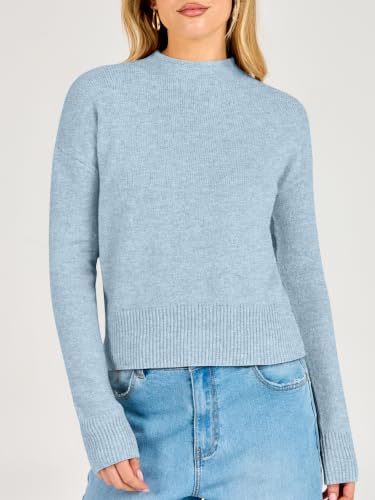 ANRABESS Women's Long Sleeve Lightweight Mock Neck Fall Sweaters Blue - image 3